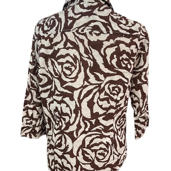 PECK & PECK WEEKEND BROWN FLORAL BUTTON BLOUSE - Picture 3 of 4